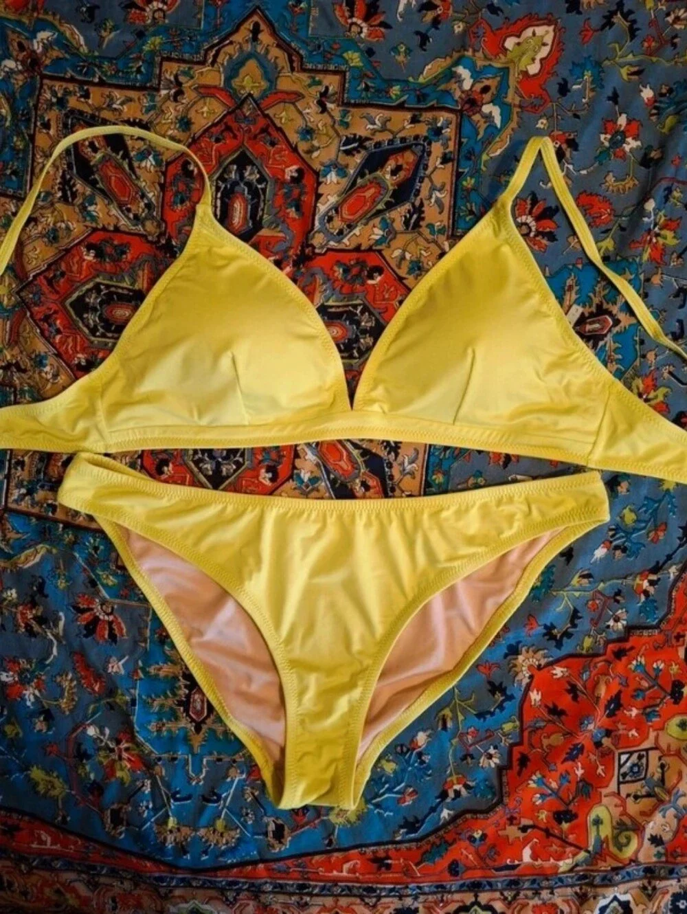 Women's Yellow Triangle Bikini Set - Classic Two-Piece Swim